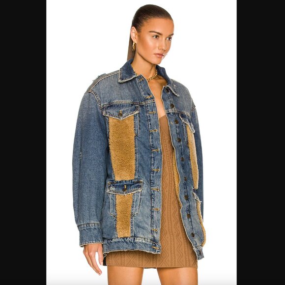 NWT Retrofete Cindy Reversible Denim Faux Shearling Fur Jacket, Size XS - Picture 3 of 16